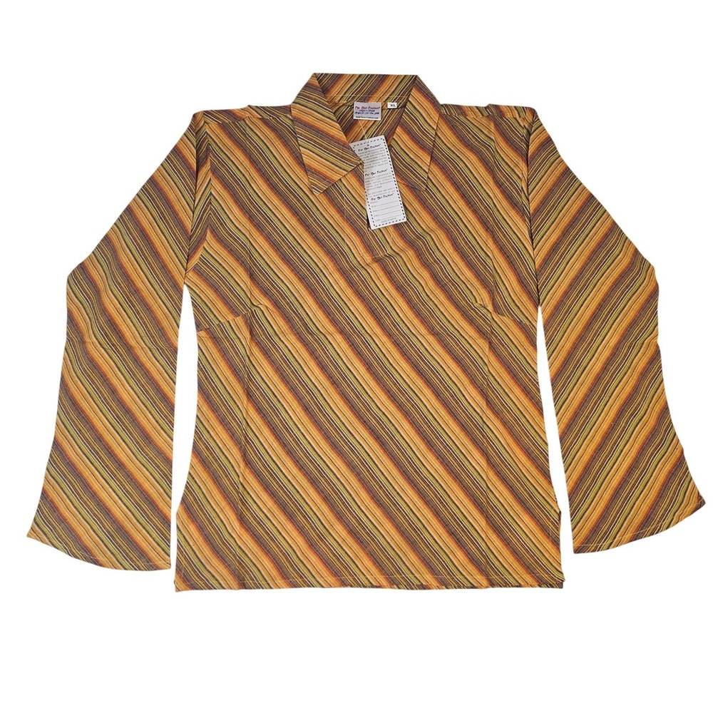 Far Out Fashion XL Multi Color Diagonal Stripe Bell Sleeve‎ Retro Boho Shirt NWT